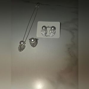 4 For $20 Jewelry Silver and White Pearl Necklace, Earrings and Ring‎ Set